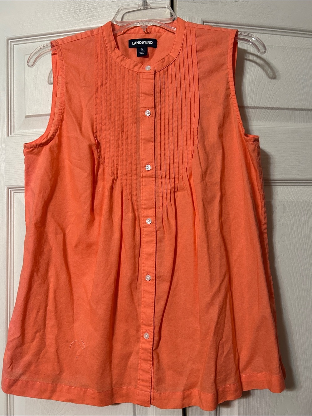 Lands' End sz Small Peach Sleeveless Pintuck Button-Front Sleeveless Top